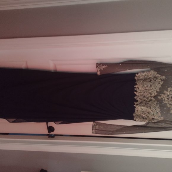 Elegant xcape Jewel Neck Long Sleeve Gown. . - Picture 6 of 8